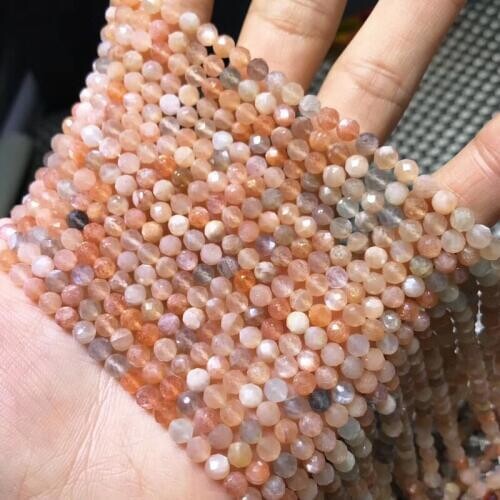 Loose beads sunstone pink 2/3/4/5mm faceted round 14" for DIY jewelry making FPPJ wholesale beads nature gem stone
