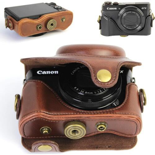 Full body Fit PU leather digital camera case bag cover for Canon Powershot G7X Mark 2 G7X II G7X2 G7X MARK III G7X 3 With Strap