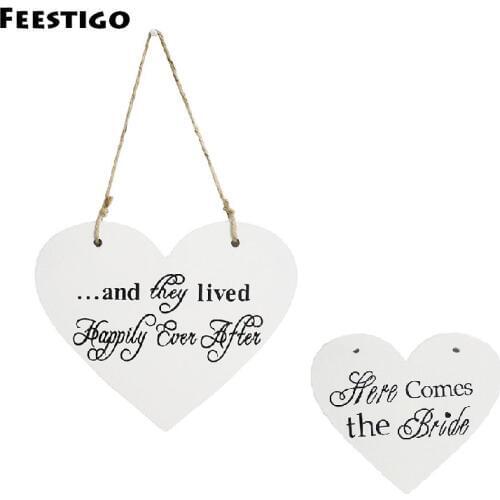 Wooden Heart Here Comes the Bride Sign Plaque For Wedding & Engagement Two Sides Chair Banners Wedding Favors Home Hanging Decor