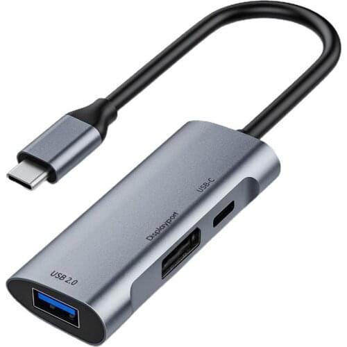 3 in 1 USB C HUB Type-C Docking Station 4K DisplayPort PD 60W Fast Charging 480Mbps USB 2.0 Hub Adapter for MacBook