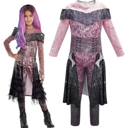 Hot Kids Baby Girls Halloween Descendants 3 Cosplay Jumpsuit Set 3D Printed Costume Children Masquerade dress Long sleeved