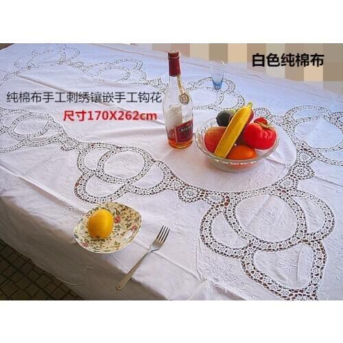 Foreign trade white tablecloth pure cotton hand embroidery hook flower bed cover 170x262cm special price