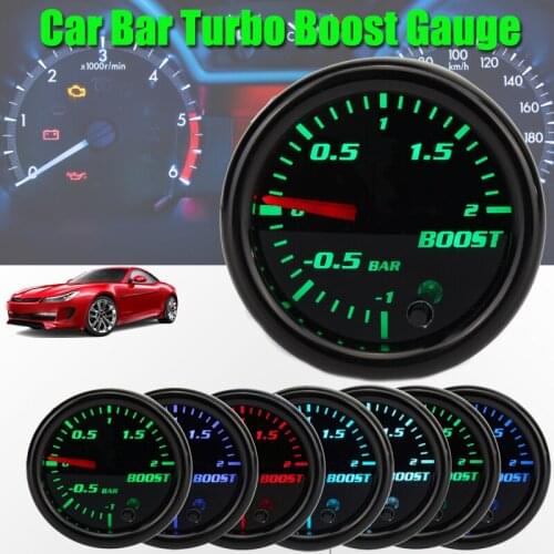 12V 2" Car Auto Bar Turbo Boost Meter 52mm 7 Color LED Smoke Face -1~2 Bar Vacuum Press Gauge Meter With Sensor And Holder