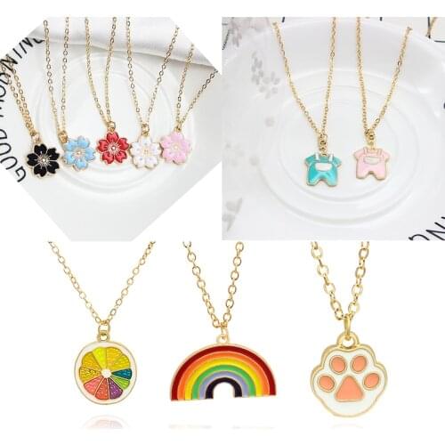 Rainbow candy orange slice Cats paw Pendant Necklace Blue Pink baby Jumpsuit cherry blossoms Lovely necklace Womens jewelry