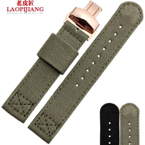 Laopijiang Fit 18mm 20mm 22mm watch duty quality woven canvas watchband with waterproof strap drowner fashion accessories Black