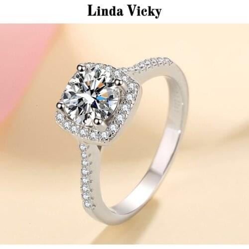 LINDA VICKY 0.5/1ct VVS Moissanite Rings Women Luxury High Quality Jewelry Perfect Cut Diamond 925 Sterling Silver Ring Gift