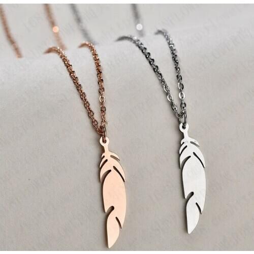 Fashion Openwork DIY Feather Pendant Necklace Gift Stainless Steel ladies exquisite necklace