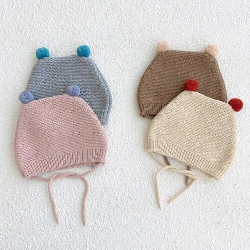 Korea ins Baby Wool Hat Cute Autumn and Winter Knitted Hats With Colorful Small Pom poms Boys Girls Baby Warm Lacing Ear Caps