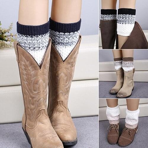 Soft Women Warm Crochet Knitted Color Matching Boots Cuffs Toppers Leg Warmers