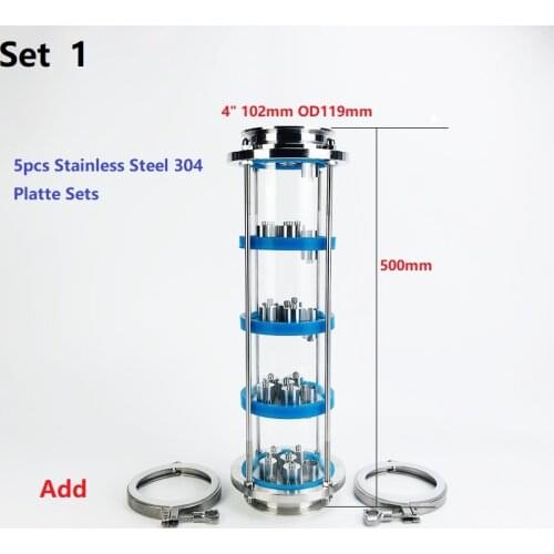 New 4" Distillation Lens Column With 5pcs Stainless Steel 304 Platte Sets,Tri-Clamp Sight Glass Union SS304