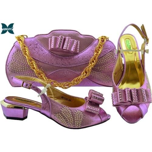 Newest Lilac Color Latest Design Matching Italian Shoe and Bag Set Wedding and Party African Shoes and Bag Set for Party