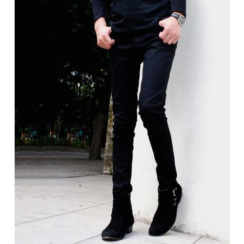 Autumn 2018 New Arrival Men`s Black Super Skinny Jeans Little Stretchy Elastic Slim Fit Pencil Pants For Male