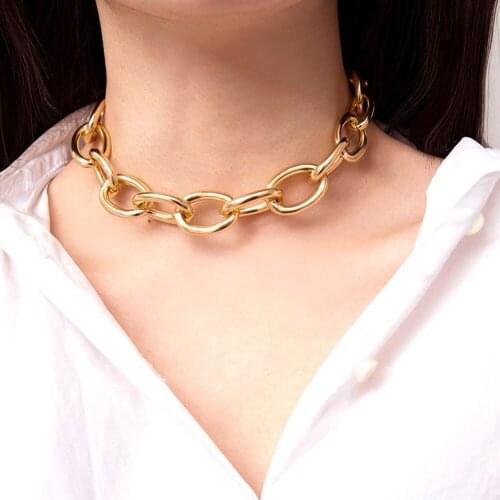 Gold Silver Color Metal Thick Chain Choker Necklace for Women 2021 Fashion Jewelry Short Necklaces Female Clavicle Chain