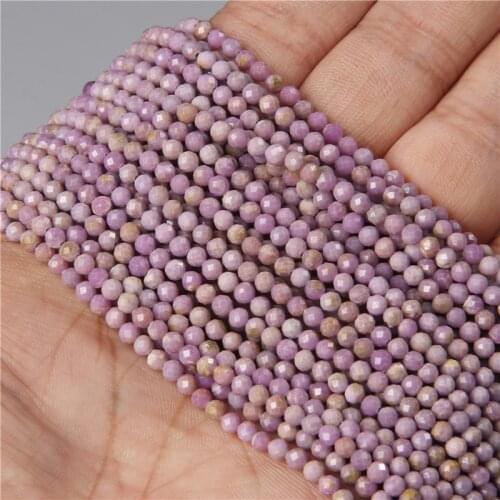 Natural Faceted Lepidolite Purple Mica Quartz Healing Loose Gem Stone Beads 2/3/4MM For Bracelet Necklace Jewelry Making 15