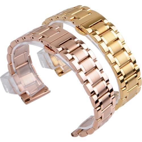 14mm 18mm 19mm 20mm 22mm 24mm 316L Stainless Steel Watch Strap Mens Womens Wrist Metal Watch Wracelets Golden Rose Gold Black