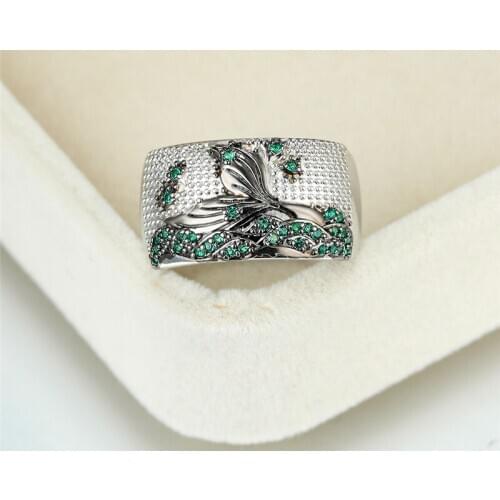 Luxury Female Rainbow Crystal Big Ring Classic Silver Color Wedding Ring Trendy Bridal Fishtail Engagement Rings For Women