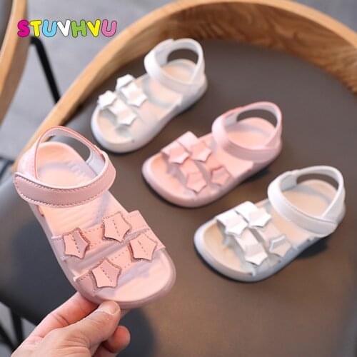 2021 New Summer Girls Shoes Open Toe Baby Girl Sandals Soft Sole Non-slip Kids Sandals Casual Leather Children Shoes Pink Beige