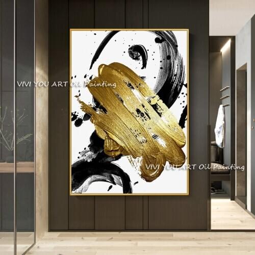 Modern Wall Art Pictures Gold Black Canvas Oil Paintings Hand-painted Wall Pictures For Living Room Decor Abstract Art Cuadros