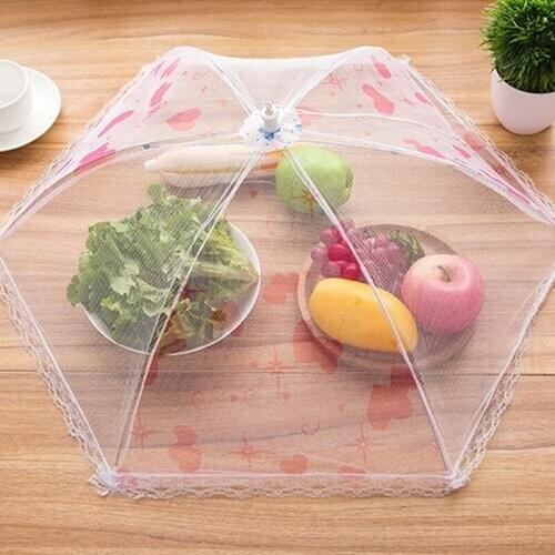 T Dining Table Cover Lace Mesh Folding Meal Cover Printing Food Cover Kitchen Insect-Proof Dining Table Cover Dish Cover Cover