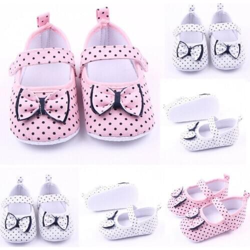New Summer Autumn Baby Girl Soft Sole Dot Polka Print Shoes Girls Bow Princess First Walkers Newborn Shoes