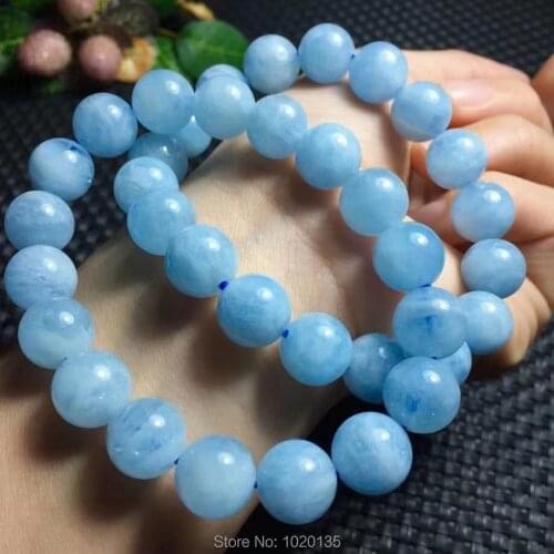 Wow!aquamarine blue round 11-12m bracelet 7.5inch wholesale beads FPPJ nature