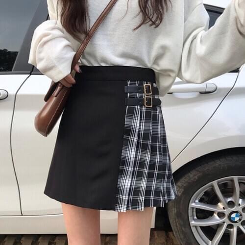 Plaid Pleated Mini Skirts Gothic Streetwear High Waist Fashion Short Skirt Harajuku Skirts punk japanese plaid skirt black skirt