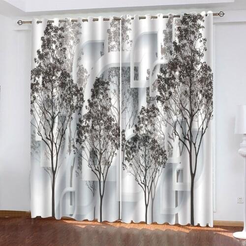 Custom Size 3D Greening Trees Backdrop Windows Curtains Living Room Bedroom Kitchen Curtain Home Decor