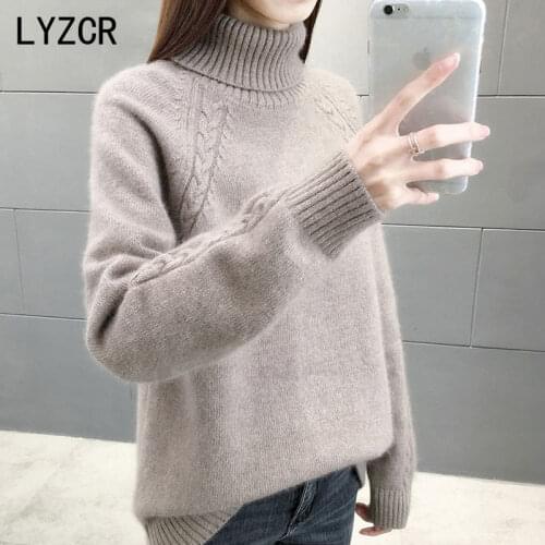 LYZCR Turtleneck Women Sweater Warm Loose Oversized Womens Sweaters Winter Clothes Women Jumper Turtleneck Sweater For Women
