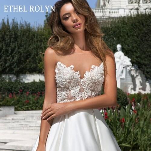 ETHEL ROLYN Satin A-Line Wedding Dress 2021 Romantic Beaded Lace Appliques Sexy Backless Princess Bridal Gown Vestido De Novia
