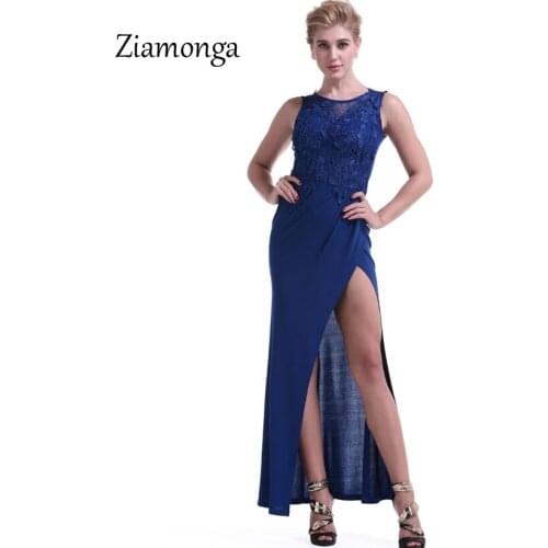 Ziamonga Elegant Side Split Sleeveless Embroidery Lace Dress High Waist Pleated Bodycon Dress Women Sexy Formal Party Dresses