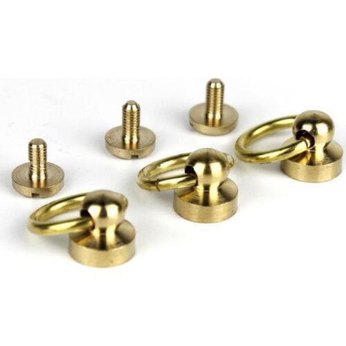 10Pcs Solid Brass Ball Post Studs Rivet with D ring Screwback Round Head Nails Spots Spikes Leather Craft DIY Accessories