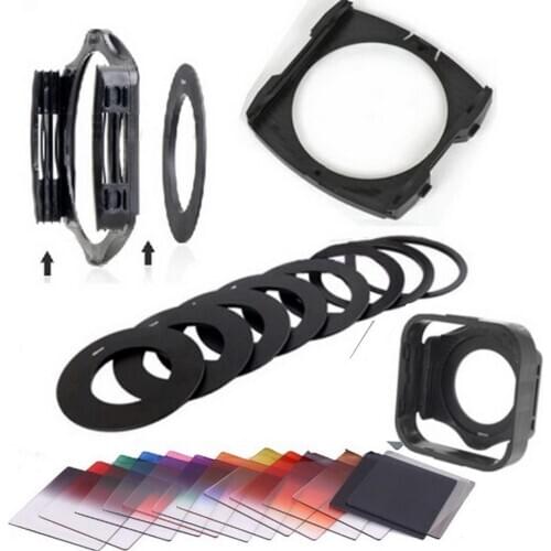 12pcs Graduated Color Filter+9 Adapter Ring+2 Holder+lens hood for Cokin P series Adapter