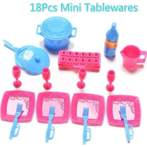 18Pcs Mini Simulation Tableware Kitchen Pots and Pans Dishes Glasses Accessories For Doll Play Toy