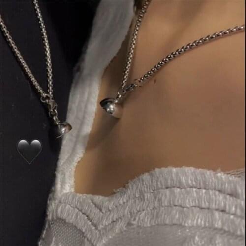 2pcs / set magnet attraction stainless steel pendant couple necklace jewelry titanium steel chain necklaces for women and men