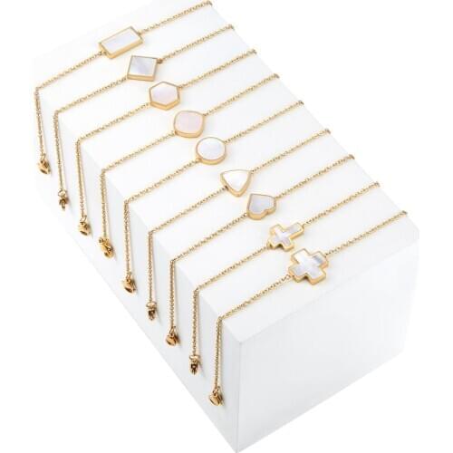 5pcs/ pack heart cross square pure white dripping oil Copper inlaid shell crystal chain charms bracelet for women daily jewelry
