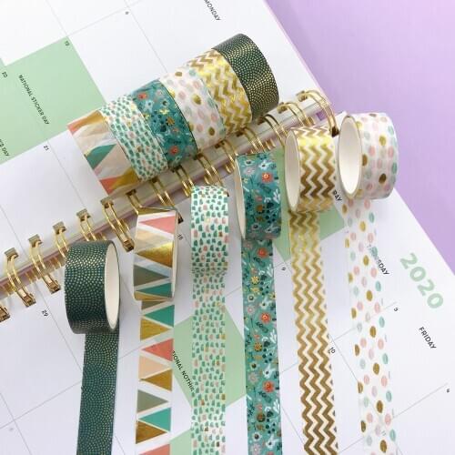 6pcs/set Foil Washi Tape 15mm*2m colorful Scrapbooking Cute Adhesiva Deco Japanese Stationery Masking Tape