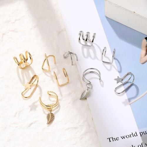 8pcs Ear Cuff Gold Leaves Non-Piercing Ear Clips Fake Cartilage Earring Jewelry Geometric Earrings For Women Men