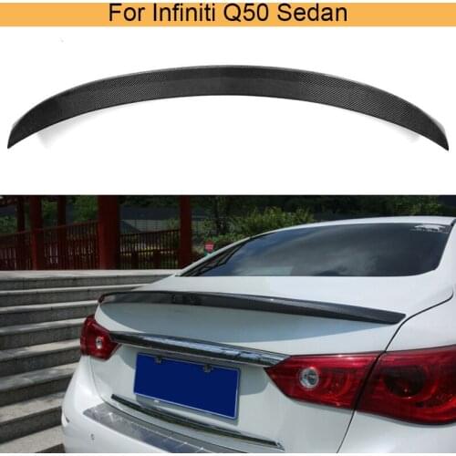 Car Rear Trunk Spoiler Wing for Infiniti Q50 Sedan 4 Door 2014 - 2017 Rear Trunk Wing Spoiler Boot Lip Carbon Fiber / Black FRP
