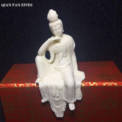 White Sitting position Guanyin statue，Modern art sculpture，Home decoration accessories，Desktop edge Ornaments，Gift figurines