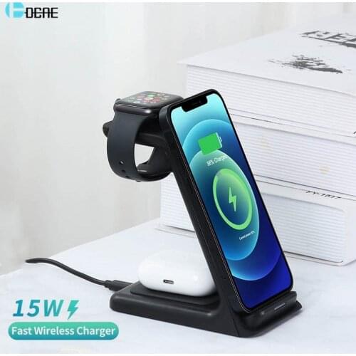 15W Qi Wireless Charging Stand for iPhone 12 11 Pro XS XR X 3 in 1 Wireless Charger Station for Apple Watch 6 5 4 3 Airpods Pro