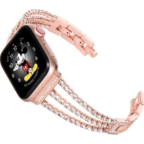Women Diamond Watch Band For Apple Watch 38mm 42mm 40mm 44mm For iWatch Series 6 SE 5 4 3 2 1 Stainless Steel Sport Bracelet