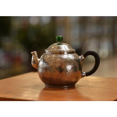 Silver pot 999 sterling silver handmade tea set Japanese retro teapot kettle home tea ceremony Kungfu tea set 110ml