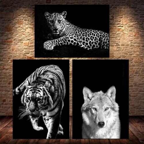 Black and White Tiger Monkey Animal Canvas Painting Poster Prints Wall Art Wall Aesthetic Picture for Livingn Room Home Decor