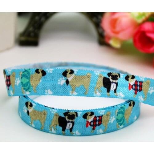 DHK 5/8'' 5yards Fold Elastic FOE pull dog printed headband headwear hairband decoration OEM Wholesale E502