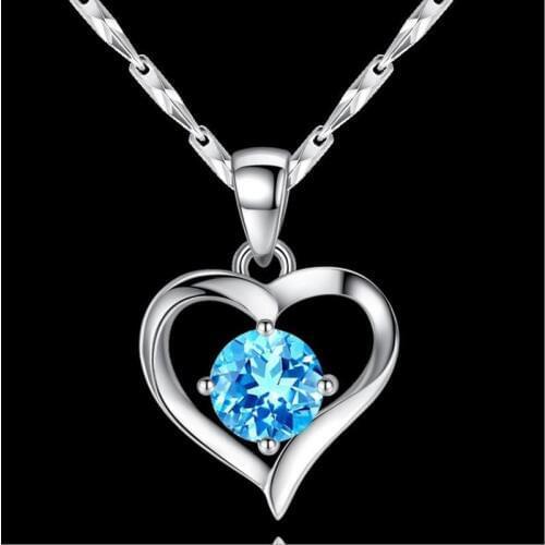 Everoyal Trendy Crystal Blue Heart Pendant Necklace For Women Jewelry Fashion Lady Silver 925 Necklace Girls Accessories Stones