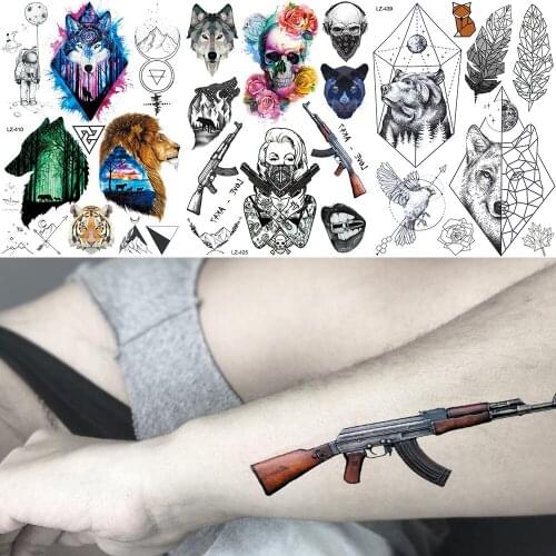 Flash Gun Spy Soldier Girls Skull Tattoos Sticker Water Transfer AK M416 Tattoo Temporary Black Arm Wrist Tatoos Men Paper Paste