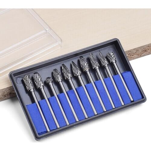 10PCS Tungsten Carbide 40mm HSS Rotary Routing Router Bit for Burr Milling Cutter Carving Machine Router Bits Kit
