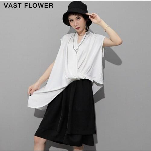 Irregular Patchwork T-shirt Women New V-Neck Sleeveless Loose Casual Tee T Shirt Femme Tops Fashion Clothes Spring Summer 2021