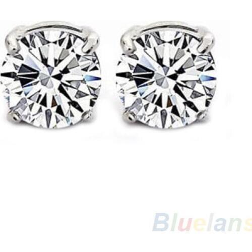 Hot Charming 1Pair Clear Crystal Magnet Earring Unisex Mens Earring 4 Claws 7FYU BDMM