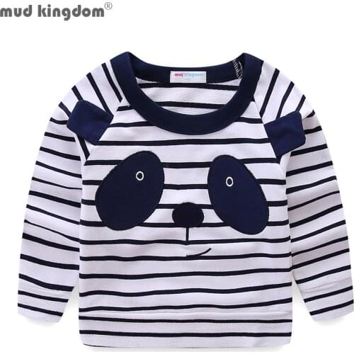 Mudkingdom Boys T-Shirts Long Sleeve Cute Panda Striped Cotton Tops for Boy Clothes O-neck Pullover Kids Clothing Spring Autumn